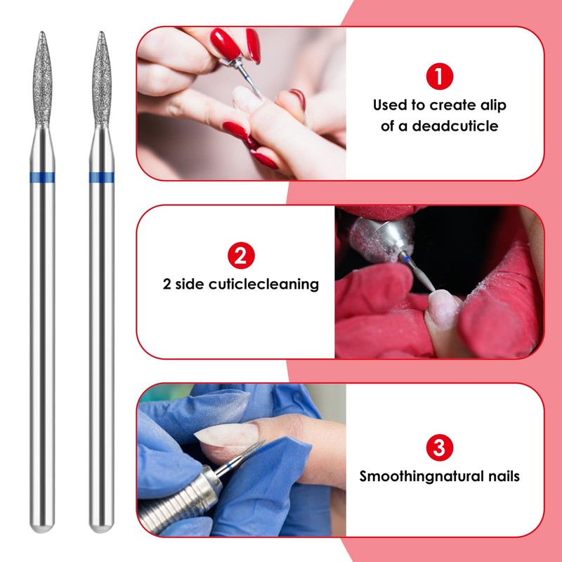 YUXIANLB 6pcs Cuticle Drill Bit, Flame Shape Diamond Nail Drill