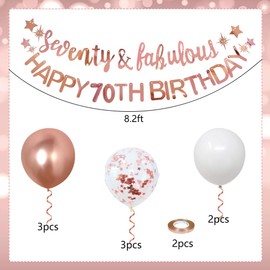 70th Birthday Decorations Include Rose Gold Seventy & Fabulous Banner,Happy 70th Birthday Banner Sash Ribbon and Balloons for Women Party Birthday Decoration