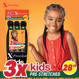 Sensationnel X-Pression Prestretched Braiding Hair - 3X Kids Braid 28 inch All Kanekalon Flame Retardant Synthetic Braid for Box Braids and Twists (1 pack, 4 MEDBROWN)