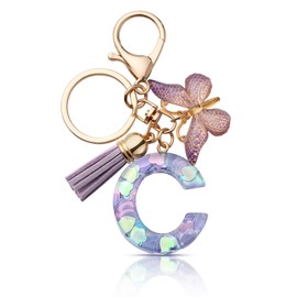 CHUQING Keychain Letter Initial Gifts with Initials Keyring Letter Women's Keyrings Keychains Key Chain Butterfly