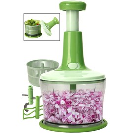 GProME Manual Food Processor -Salsa Maker Hand Chopper Blender As Seen On TV- Meat Masher Mincer-Salad Spinner -Onion Chopper & Dicer for Baby Food, Salad, Herbs, Garlic,BPA Free(Large)