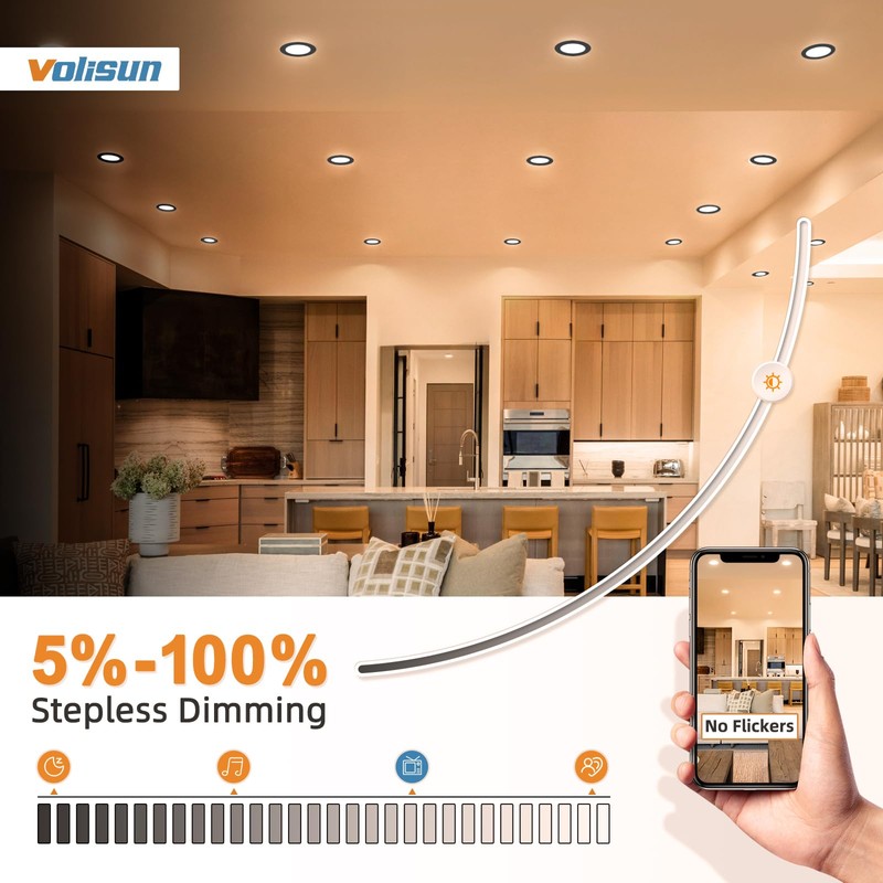 VOLISUN 24 Pack 4 inch Recessed Lighting, 5CCT LED Black
