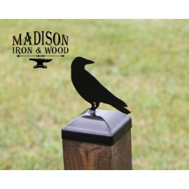 Madison Iron and Wood Raven Fence Post Cap for 4x4 fence post, Post End Cap, Crow Bird Fence Decor