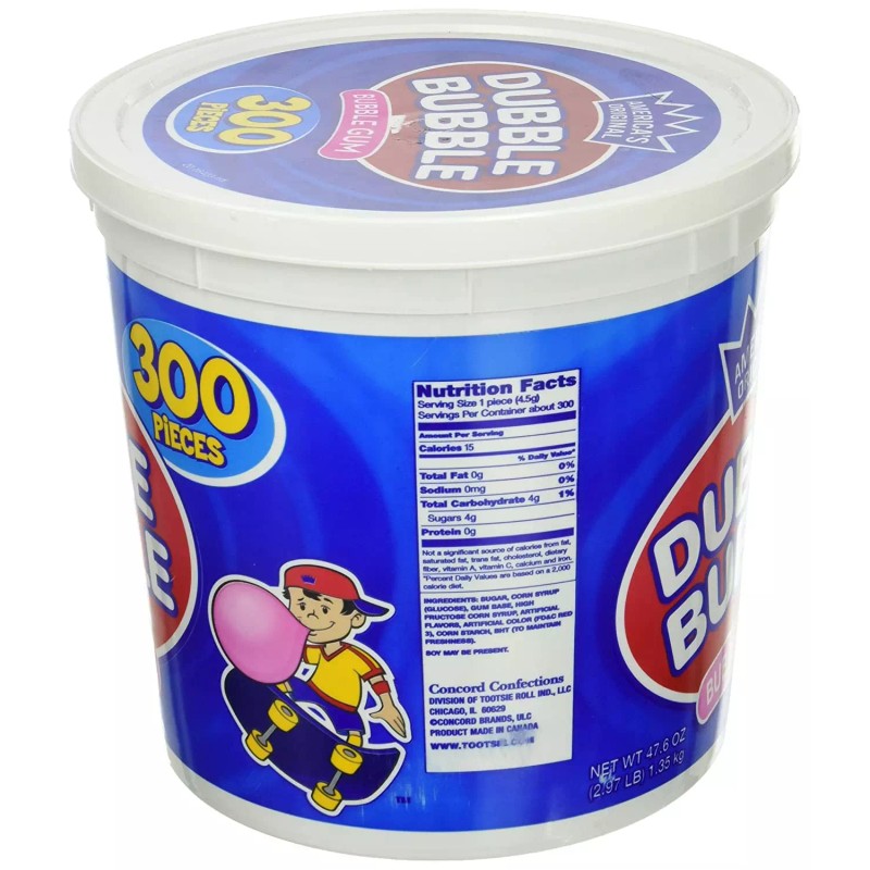 Dubble Bubble Gum 47.6 Ounce Value Tub 300 Individually Wrapped