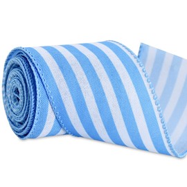 TONIFUL 2.5 Inch Wired Edge Ribbon, Blue and White Stripe Burlap Wired Ribbon, Summer Spring Wired Ribbon, for Gift Wrapping, Wreath Bows Making, Crafts Home Decoration, Easter Decor（Blue，6yds）