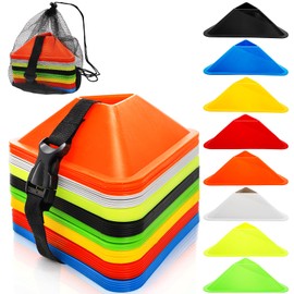 Tlence 48 Pack Triangle Soccer Cones, Flexible Agility Cones with Carry Bag and Strap, Sports Drill Cones for Training, Plastic Traffic Marker Cones for Football Basketball Coaching, 8 Colors