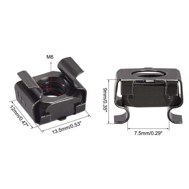 sourcing map Snap-in Cage Nuts - M6 x 1mm Carbon