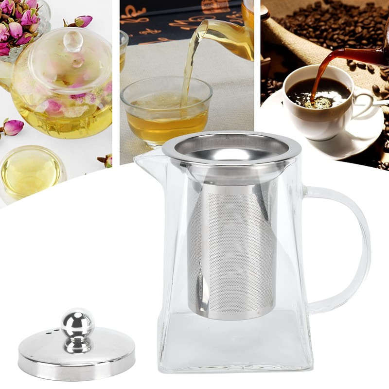 Tomotato Glass Teapot with Removable Stainless Steel Infuser, Heat-Resistant Clear