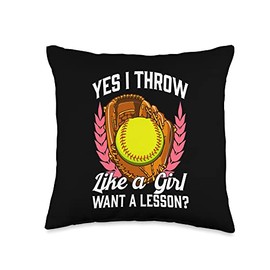 Best Softball HT Yes, Like a Girl Want a Lesson Fast Pitch Softball Throw Pillow, 16x16, Multicolor