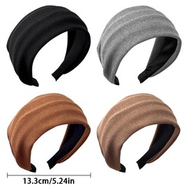Qojai 4pcs Wide Headbands for Women Vintage Head Bands for Women's Hair Solid Color Soft Cotton Hairband Wide Headband Comfortable Skin Friendly Head Band Hair Accessories