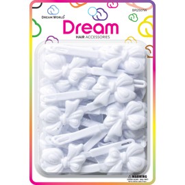 Dream World Self Hinge Barrette Soft Ribbon White 28 Piece Pack BR2507W