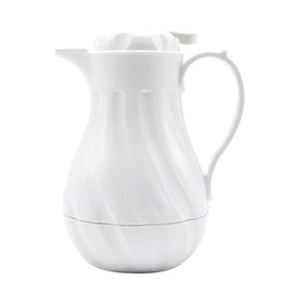 42oz Insulated Coffee Server Carafe with Push-Button & Swirl Design/Leak-Resistant Beverage Server with Tight Seal Silicon Ring Gasket/Food Service Plastic Thermal Serving Pitcher (White)