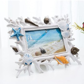 Mediterranean Coral Photo Frame, Resin Frame for Desk, Tabletop, Home, Office and All Occasions Decoration, Fits 4x6 Photos