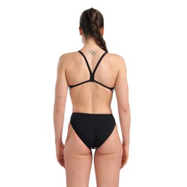 ARENA Women's Standard Performance Marbled Challenge Back Swimsuit, Black/Black Multi