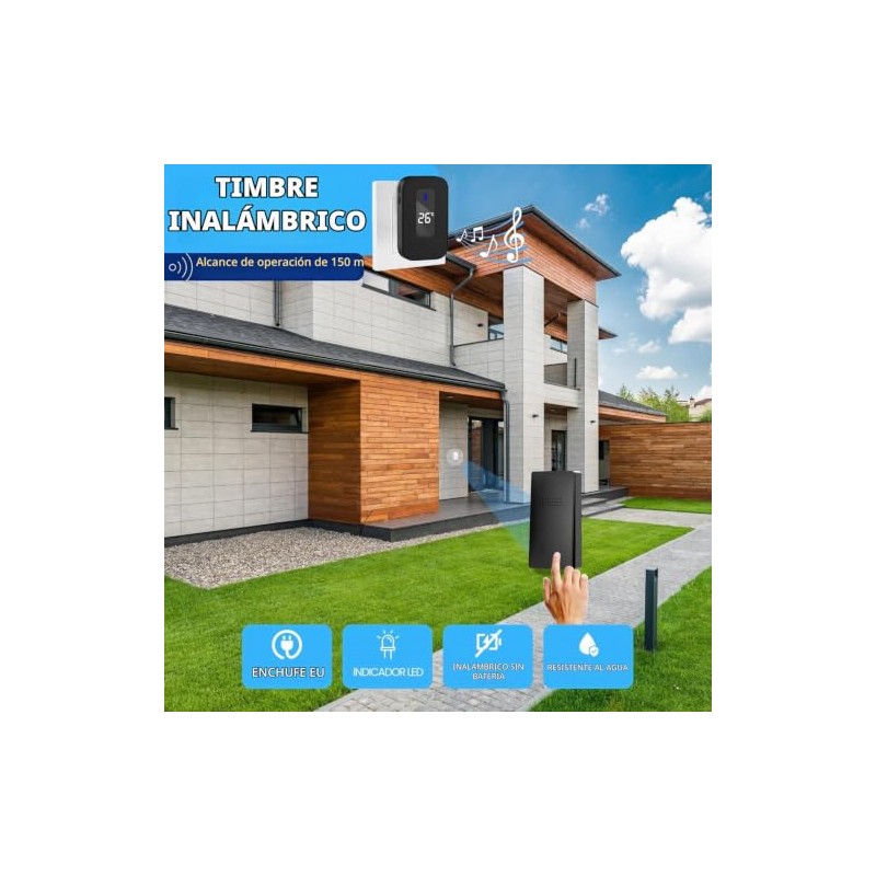 Timbre Inalámbrico para Puerta,MYDEAR Enchufable Timbre Inalámbrico Exterior,38 Melodías Ajustables,4