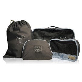 MONOCOZZI Travel Pouch, Travel Convenience, Pouch, Set of 4, Makeup Pouch, Laundry Bag, Clothes, Shoes, Storage, Men's, Women's, Travel Pouch, Bon Voyage 4-in-1 Travel Bag Set, Charcoal