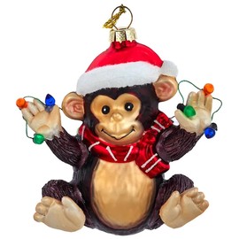 The Bridge Collection Santa Monkey Ornament - 4" Cute and Fun Animal Christmas Tree Ornaments - Zoo Christmas Ornaments - Jungle Animal Ornament - Chimpanzee Ornament