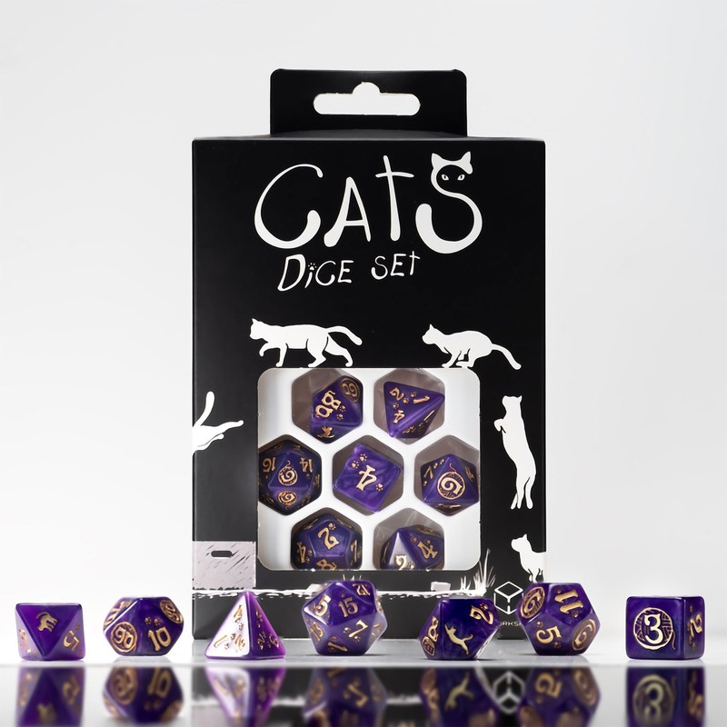 scat01 - set 7 dadi purrito gold/purple
