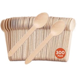 [Pack of 300] Disposable Wooden Spoons (16cm Long) - Biodegradable Wooden Spoon | Eco Friendly & Plastic Free Wooden Spoons - Ideal for Wedding, Picnic, Party, Office & Christmas (Spoons)