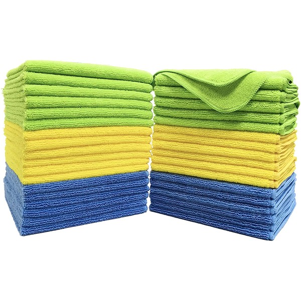 Polyte Premium Microfiber Cleaning Towel,16x16 in 36 Pack (Blue,Green,Yellow)