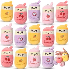 Jerify 16 Pcs Boba Tea Keychain Plush Bubble Tea Stuffed Animal Milk Tea Boba Plush Toy for Birthday Party Boba Lover (Fruit)