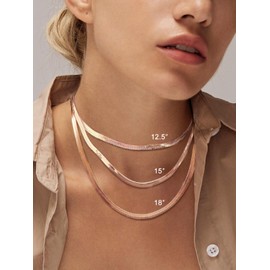 FOCALOOK Rose Gold Necklace for Women 5mm 18inch Flat Snake Chain Fahion Stainless Steel Herringbone Necklace