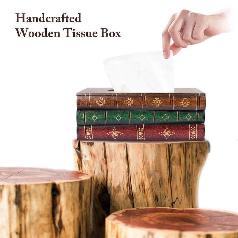 NiHome Tissue Box Cover Rectangular,Wood Box Rustic Tissue Holder Ideal