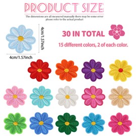 30 Piece Cute Flowers Iron on Patches, Wsimily Colorful Daisy Flower Embroidered Applique Sew-on Patches Decoration Patches Repair Patches DIY Craft Patches for Bags Skirts Hats Clothes