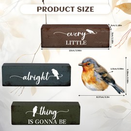 Yousoontic 4 Pcs Wooden Bird Decor for Home Every Little Thing is Gonna Be Alright Sign Farmhouse Bird Spring Tiered Tray Decor Rustic Spring Bird Centerpiece for Shelf Mantel Desk Housewarming Gift