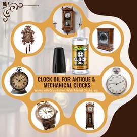 Full Synthetic Clock Oil for Grandfather Clocks, Precision Needle Applicator Included, 1 OZ Clock Oil for Cuckoo, Wall & Mantle Clocks, Watch, Revives Stuck Movements(Non Kit)