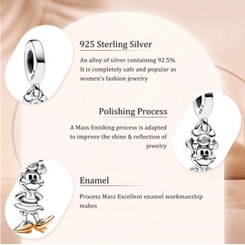 HAEPIAR S925 Charm Silver Bracelet Necklace Sterling Silver Dangles 100Th Mouse, Tigger for Women Girls, Silver