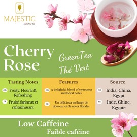 Majestic Tea| Sencha Kyoto Cherry Rose| Green Tea| Loose Leaf Pyramid Tea Bags| Eco-conscious Tea Bags | Individually Wrapped 20 Tea Bags|.