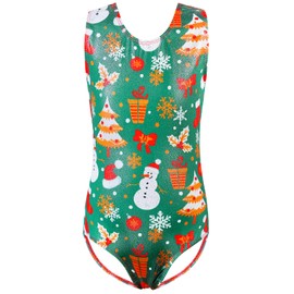 HUAANIUE Girl Gymnastics Leotard Sleeveless Diamond Splice Leotard Long Ballet Dancing Dress Sportwear 3-12Y Athletic Ballet Kids Aerobics Costume Dancewear(GreenRedChristmas Sleeveless,12A)