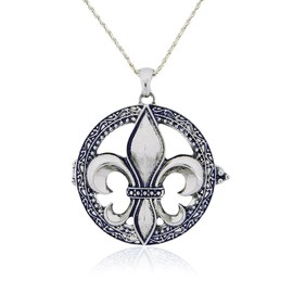Fleur De Lis Magnifier Magnifying Glass Sliding Top Magnet Pendant Necklace, 30" (Silver Tone)
