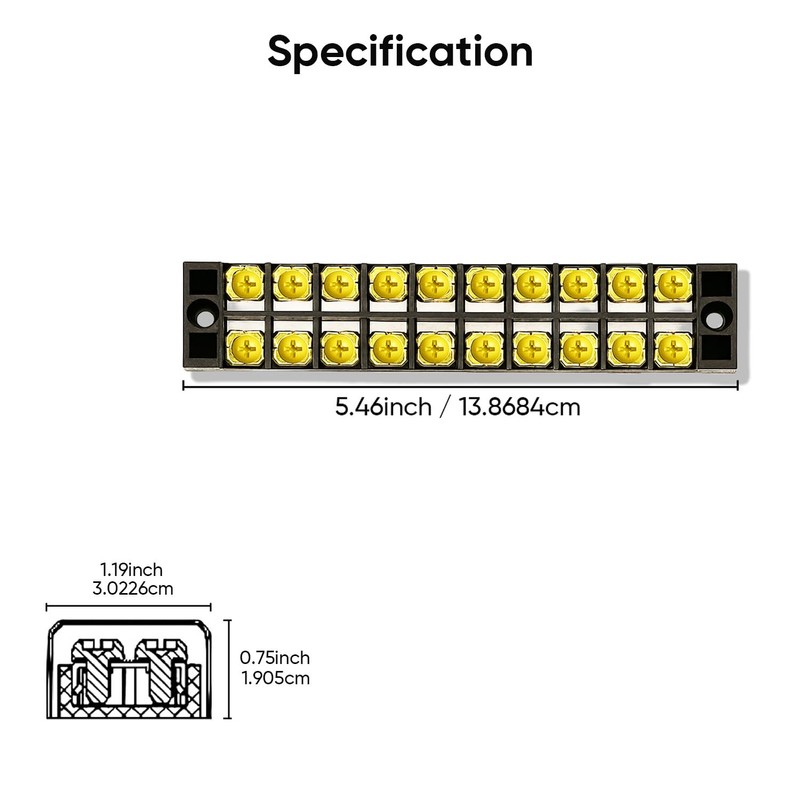 Terminal Block 2 Wrapped 10 Circuits 30A 450v Double-Row Screw