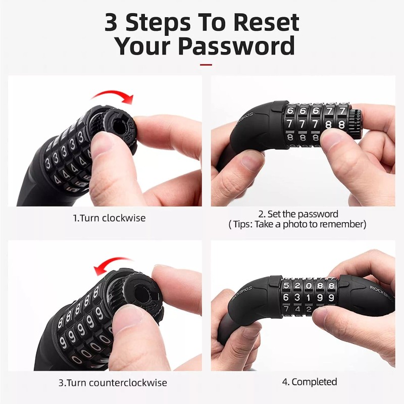 ROCKBROS MTB Bike Password Lock 5 digit Code Anti-theft Steel