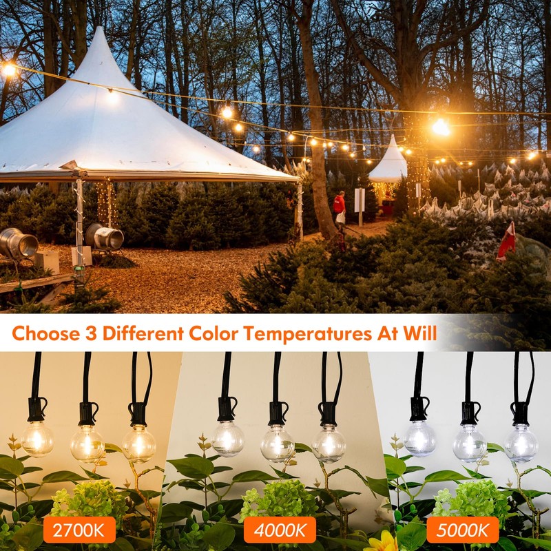100FT LED Outdoor String Lights with 3 Color Lights, Dimmable