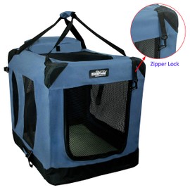 EliteField 3-Door Folding Soft Dog Crate with Carrying Bag and Fleece Bed (2 Year Warranty), Indoor & Outdoor Pet Home (42" L x 28" W x 32" H, Blue Gray)