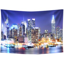 MME New York City Backdrop Manhattan Night Scene Skyscraper Urban Light Background Video Studio Photo (Polyester-9x6ft)