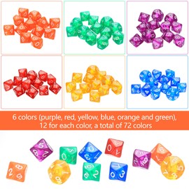 72 Pieces Polyhedral Dice Set, D10 Dice 10 Sides Game Dice, Acrylic Dice Set for D&D/RPG/MTG Table Games, Board Games, Card Table Games, for DND Dice Set, with 1 Storage Bag