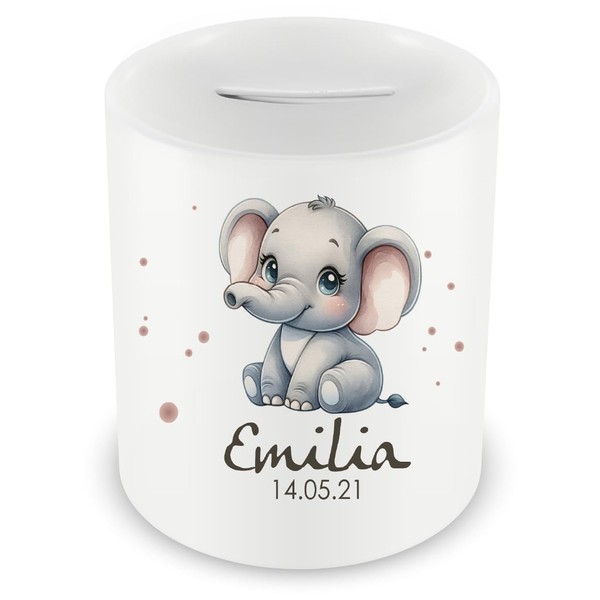 Samunshi® Children's Money Box with Name and Baby Elephant Motif