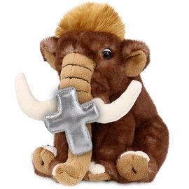 DolliBu Wild Mammoth Stuffed Animal with Silver Cross Plush - Religious Baptism Gifts for Boys and Girls, Cute Dedication Christening Gifts Plush Prayer Toy Healing Teddy - 8 Inches