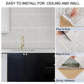 Ceiling Tiles Peel and Stick Foam, 16 Pcs Covered 21 Sq.Ft, 3D Wall Panels Peel and Stick Floral Look, Easy to Install and Cut for Ceiling and Interior Wall Decor, Plain White（13.8 x 13.8 inch）