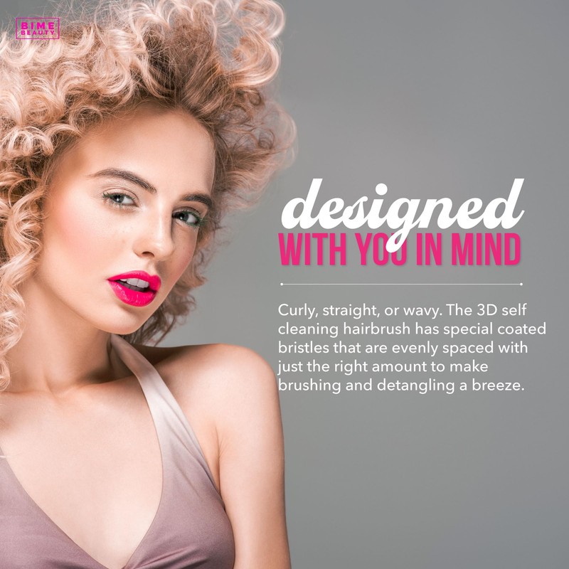 Bime Beauty 3D Self Cleaning Deluxe Rectangular Brush | Detangling