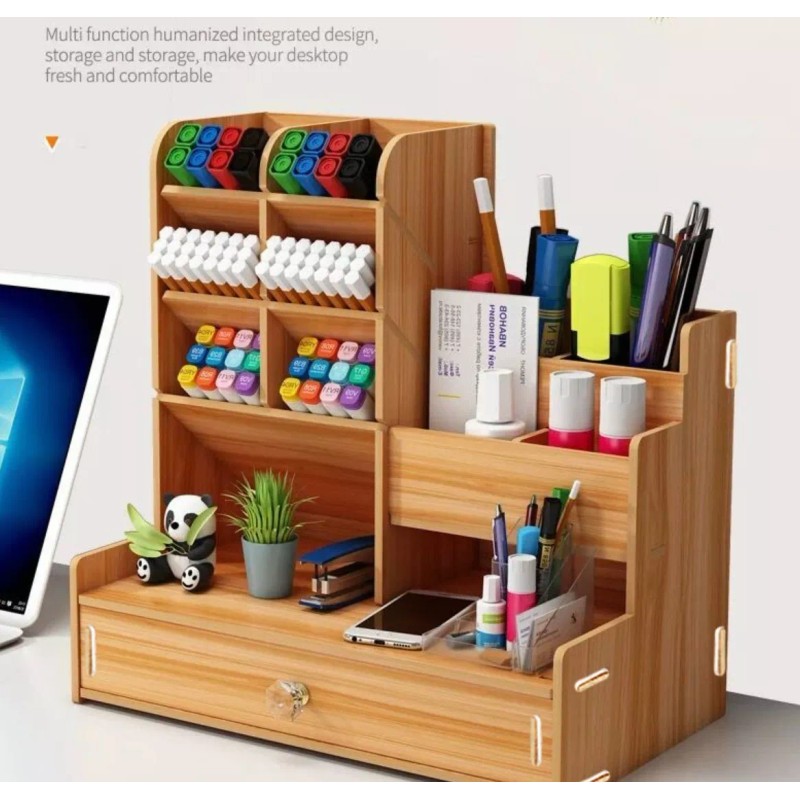 Homheal Organizador De Escritorio Madera Oficina Con Cajonera