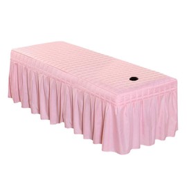 1pcs Solid Beauty Salon Bedskirt ONLY for Salon Massage Table Bed Sheet Bedspread SPA Beauty Bed Sheet Full Cover with Hole, 74.8x31.4inch (Pink)