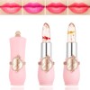 2 Pack Crystal Flower Jelly Lipstick,PH Magic Temperature Color Change