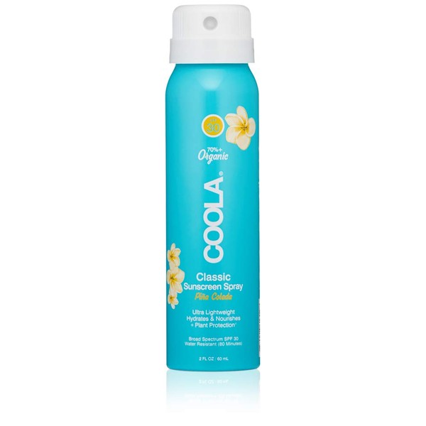 COOLA Organic Sunscreen SPF 30 Sunblock Spray, Dermatologist Tested Skin Care for Daily Protection, Vegan and Gluten Free, Piña Colada, Travel Size, 2 Fl Oz