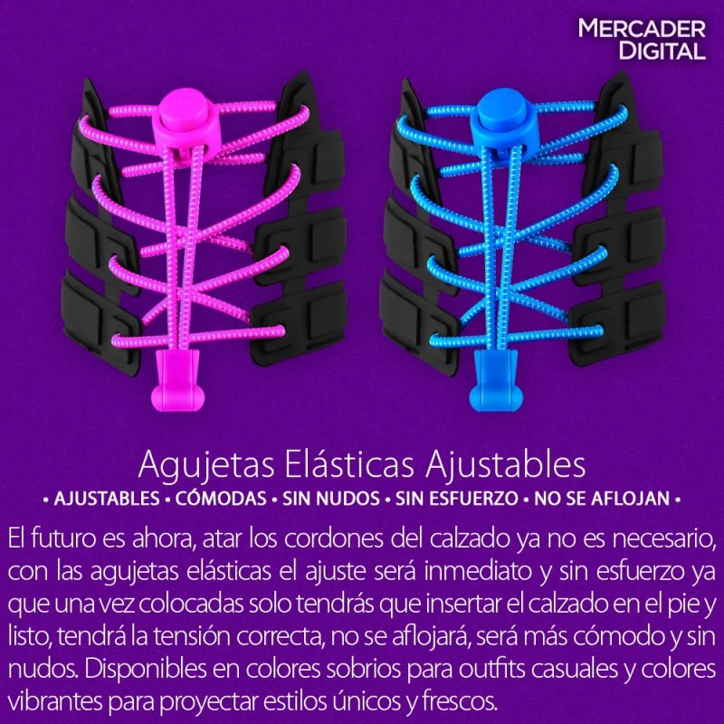 Par Agujetas Elásticas Ajustables Cordones Sin Nudo Tenis