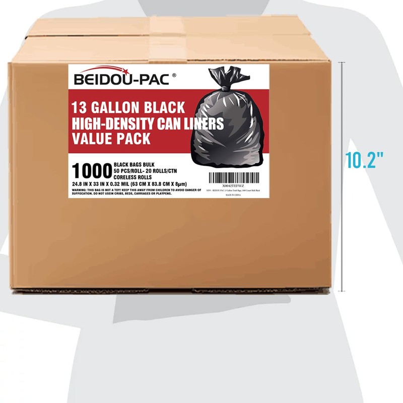 13 Gallon Trash Bags, 1000 Count Bulk Value Pack, Black